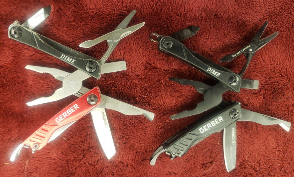 Lot of 2 Gerber Multi Tool Dime multiplier Black & Red