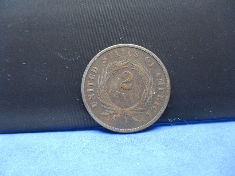 1864 LARGE MOTTO 2 CENT PIECE VF CONDITION