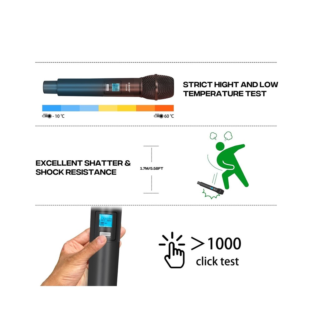 G-MARK Wireless Microphone System, Professional UHF Dual Channel Ha... Fast Ship