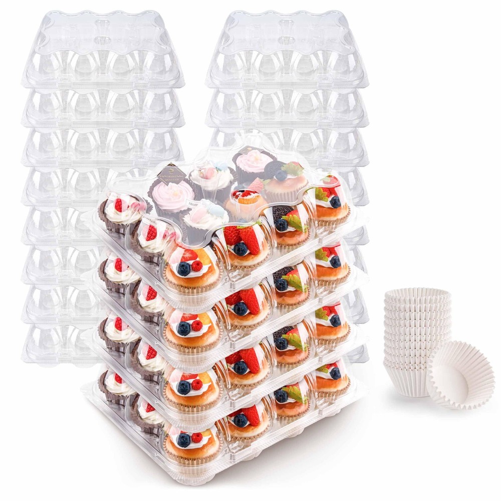 12 Count Cupcake Containers 12 Pack Cupcake Holders Plastic Stackable Cupcake Bo