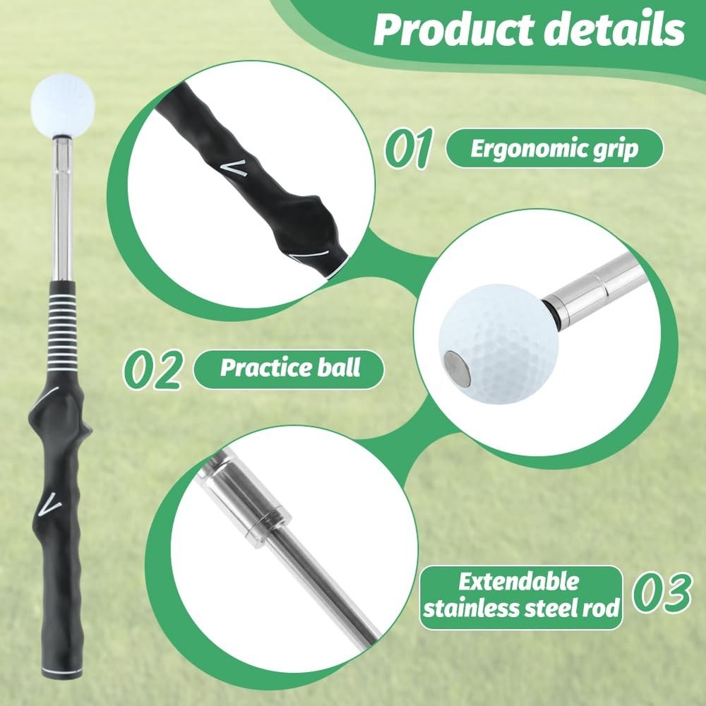 Golf Swing Pro Trainer Portable Retractable Stick with Click Feedback for Enh...