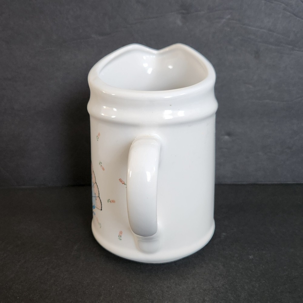 Vintage Ceramic Pitcher Vase Retro Fan Rose Pattern 6"