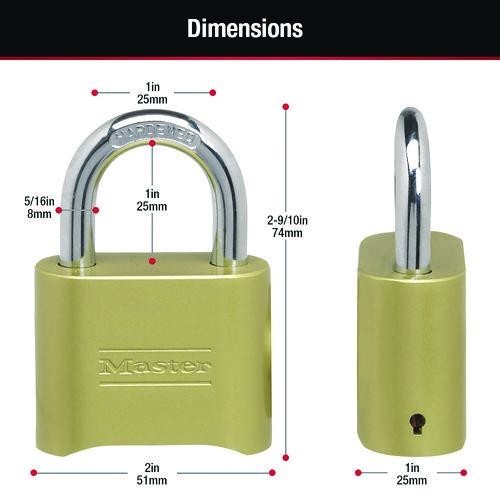 Master Lock Resettable Combination Padlock, 2" Wide, Brass