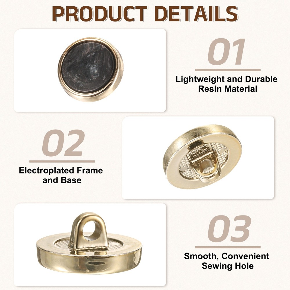 5Pcs Round Button, 18mm/0.7" Resin Decorative Pattern Button, Black