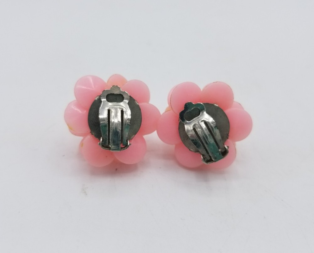 Pink Flower Clip On Earrings