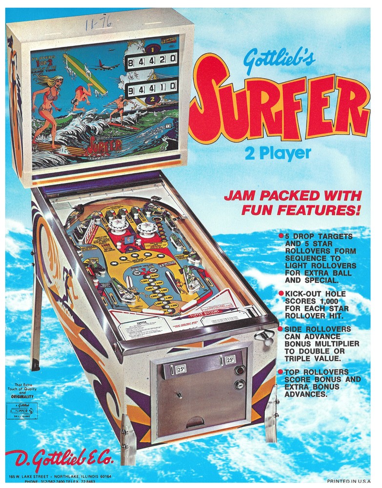Surfer Gottlieb Pinball Flyer / Brochure / Ad - Nice