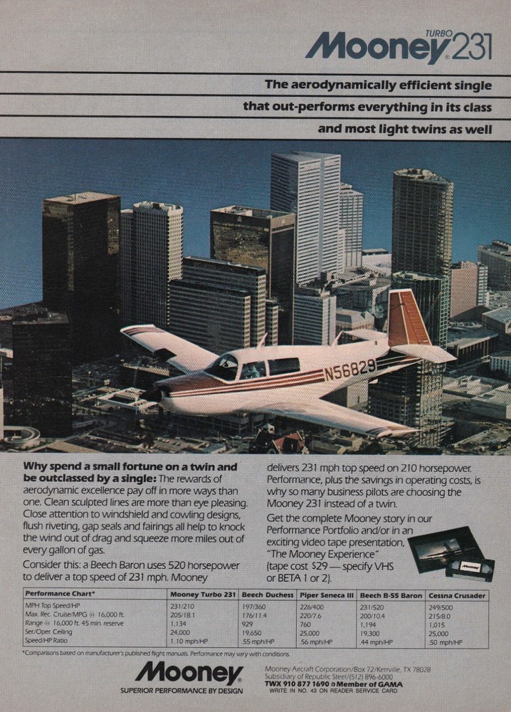 1984 Mooney 231 Aircraft Ad 2/2/2025bb