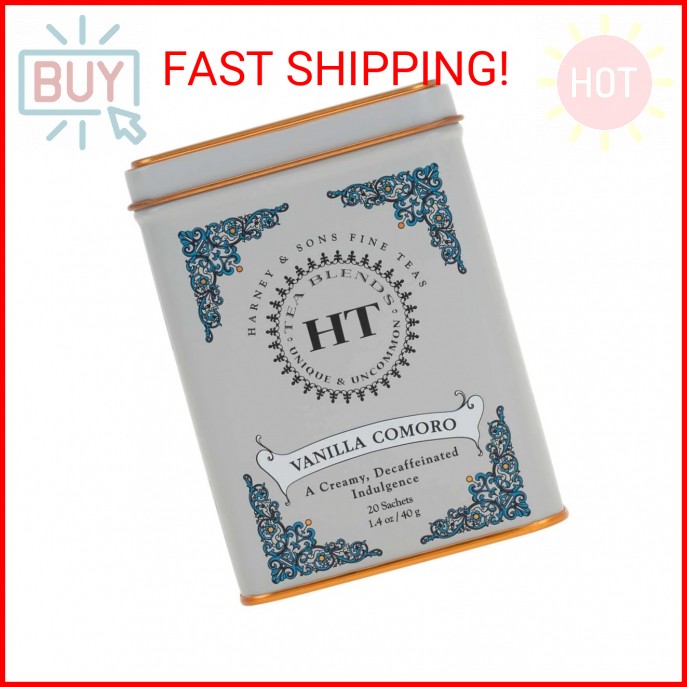 Harney & Sons Tea Decaffeinated, Great Present Idea, Vanilla Comoro, 1.4 oz Tin