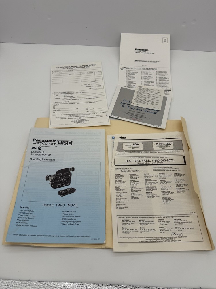 Panasonic Palmcorder PV-19D Untested For Parts
