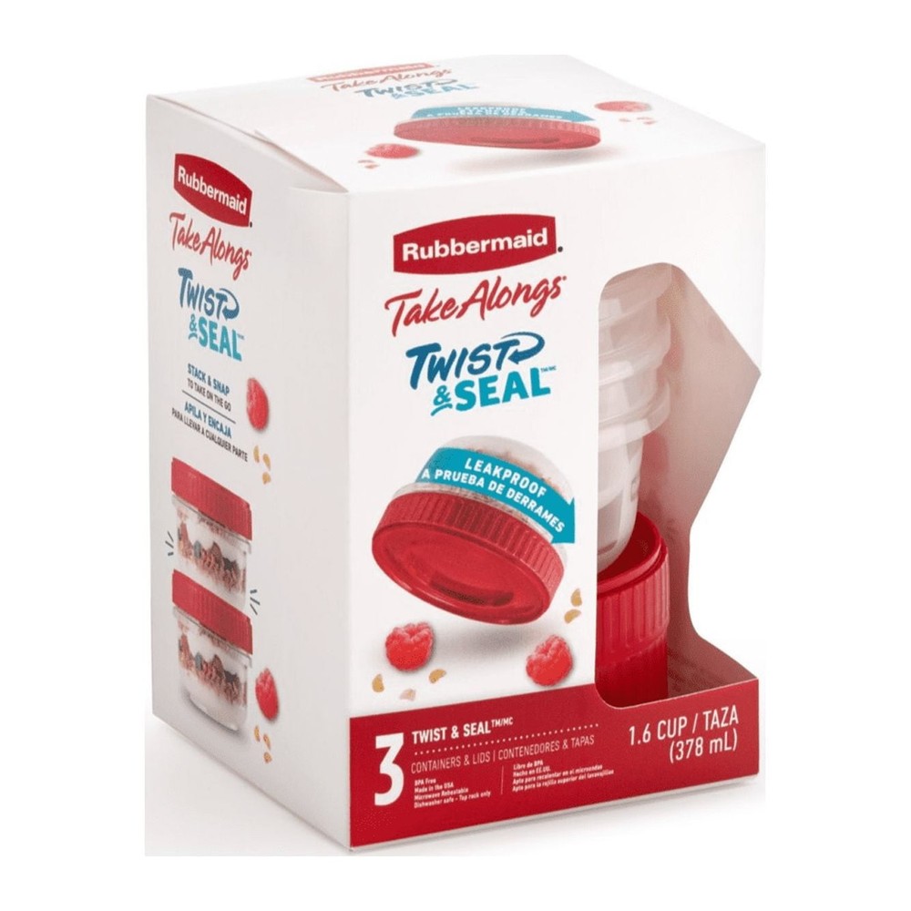 (3 pack) TakeAlongs Twist & Seal 1.6-Cup Food Storage Containers, Ruby, 3-Pack