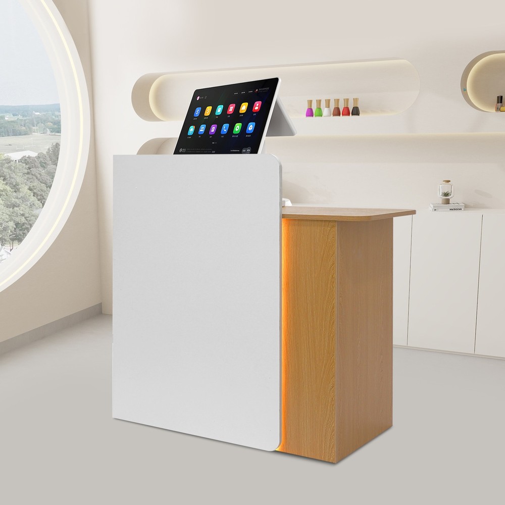 Modern Front Desk Reception Counter, Reception Desk for Salons with LED Light