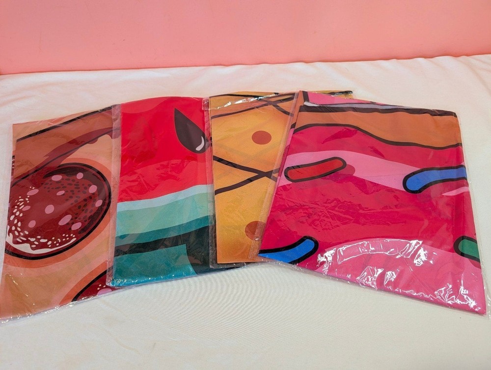 Bundle of 4 Fun Novelty THIN LIGHTWEIGHT Beach Blankets Pizza Pineapple