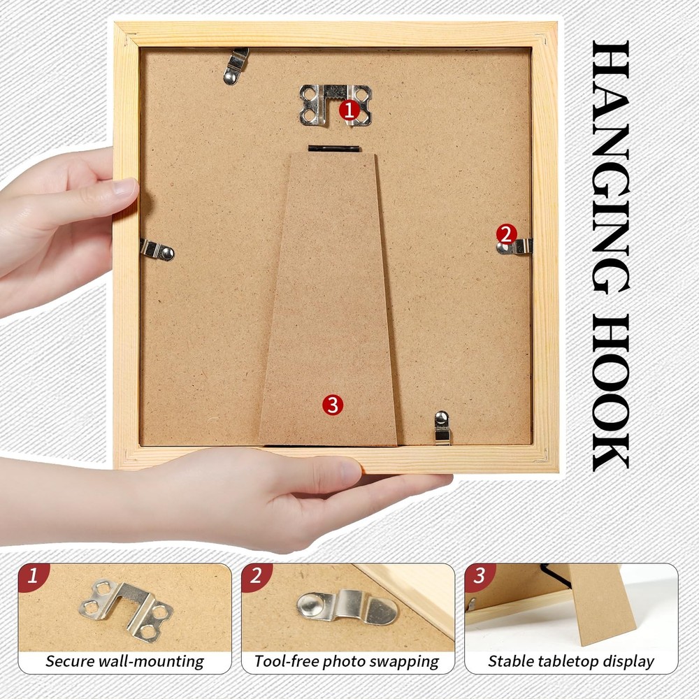 Picture Frames 8x8 White Nature Solid Wood 2 Pack for Wall Mount and Tabletop...