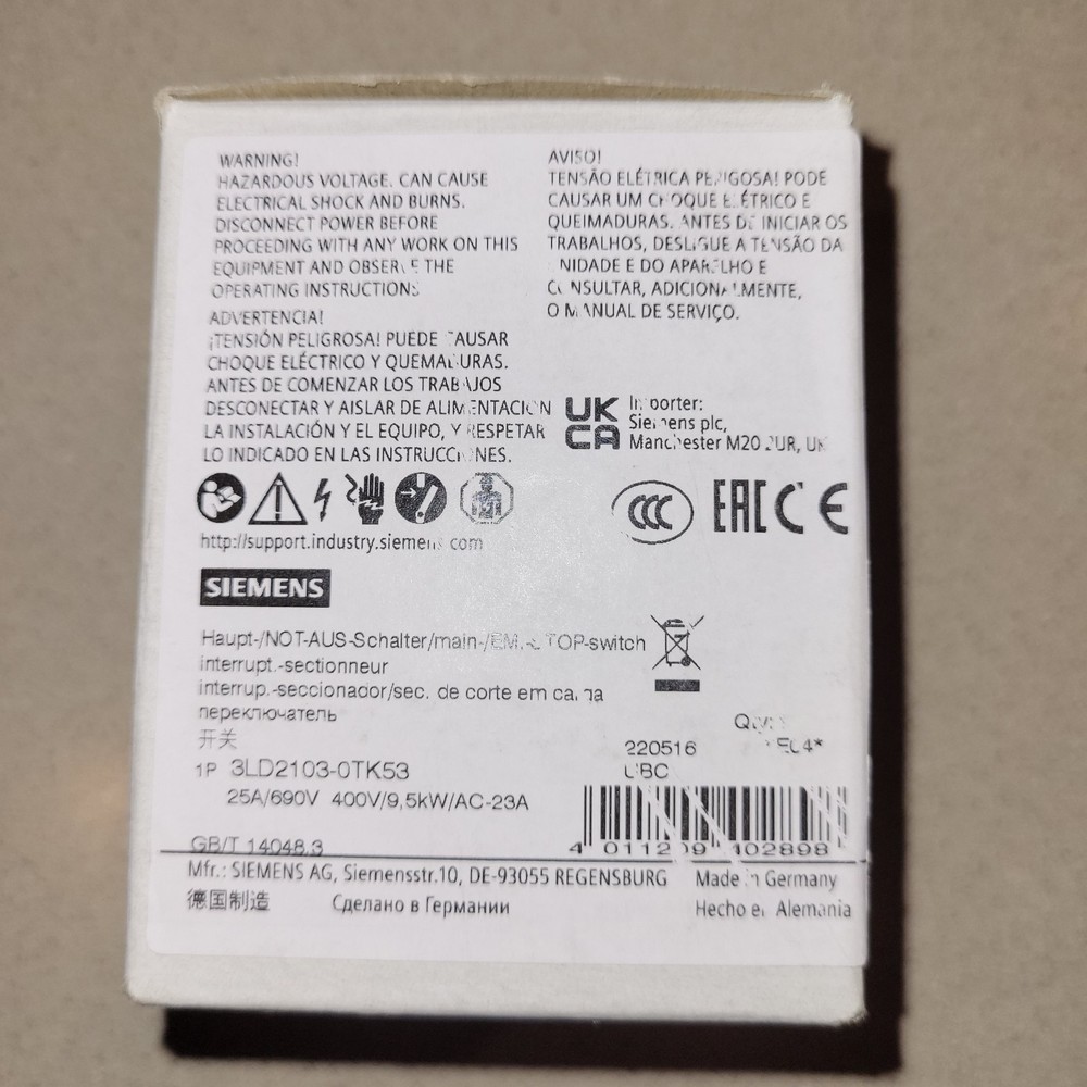 SIEMENS 3LD2103-0TK53 3 POLE EMERGENCY MAIN CONTROL POWER SWITCH PLC MODULE NEW
