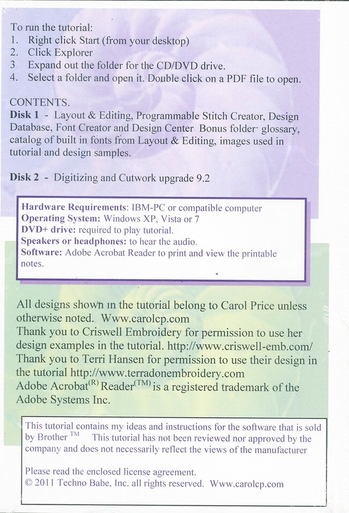 PE-Design(9.2) NEXT Tutorial Carol Prince's A Stitch in Time Embroidery