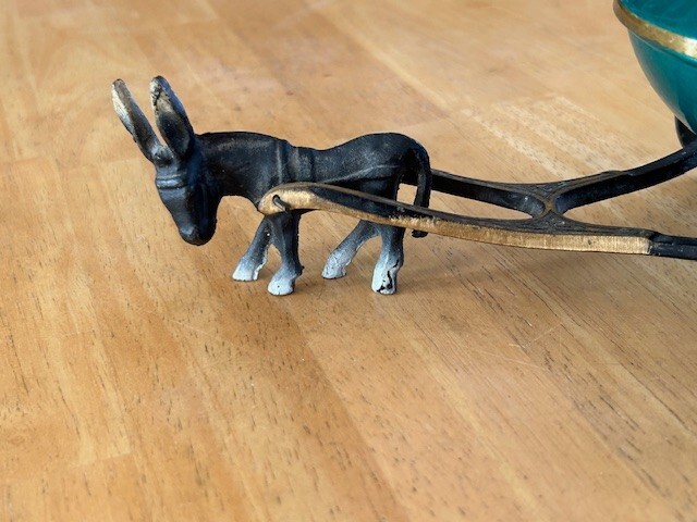 Vintage Brass Jerusalem Donkey Pulling Cart Trinket Candy Dish