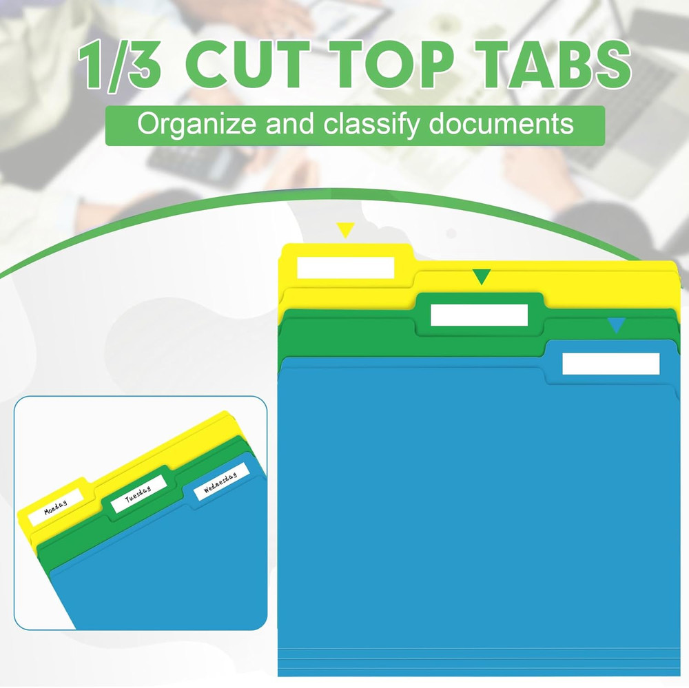 File Folder, 30 Pack 1/3 Cut Tab File Folders, Colored File Folders Designed...