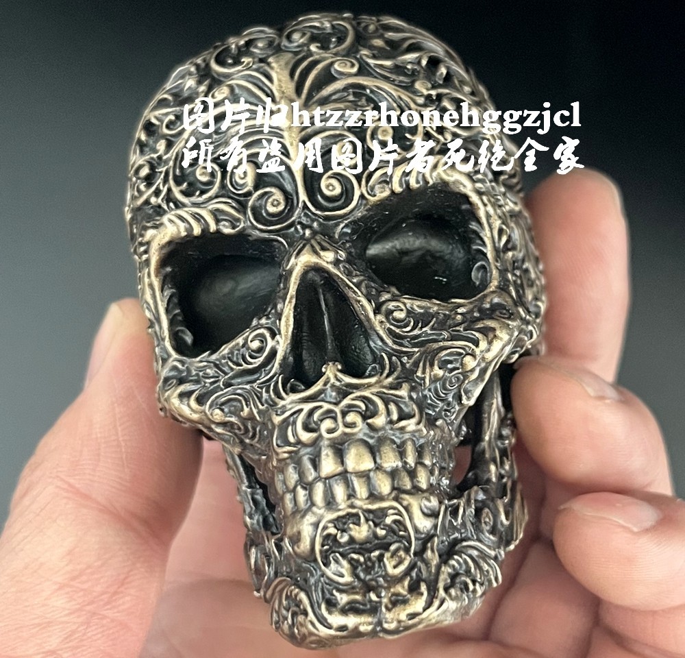 Brass Skull Head Statue Pattern Skeleton Model Craft Home Art Decor Collection