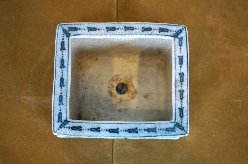 United Wilson Blue & White Rectangular Planter & Underplate Cache Pot Vase 6"