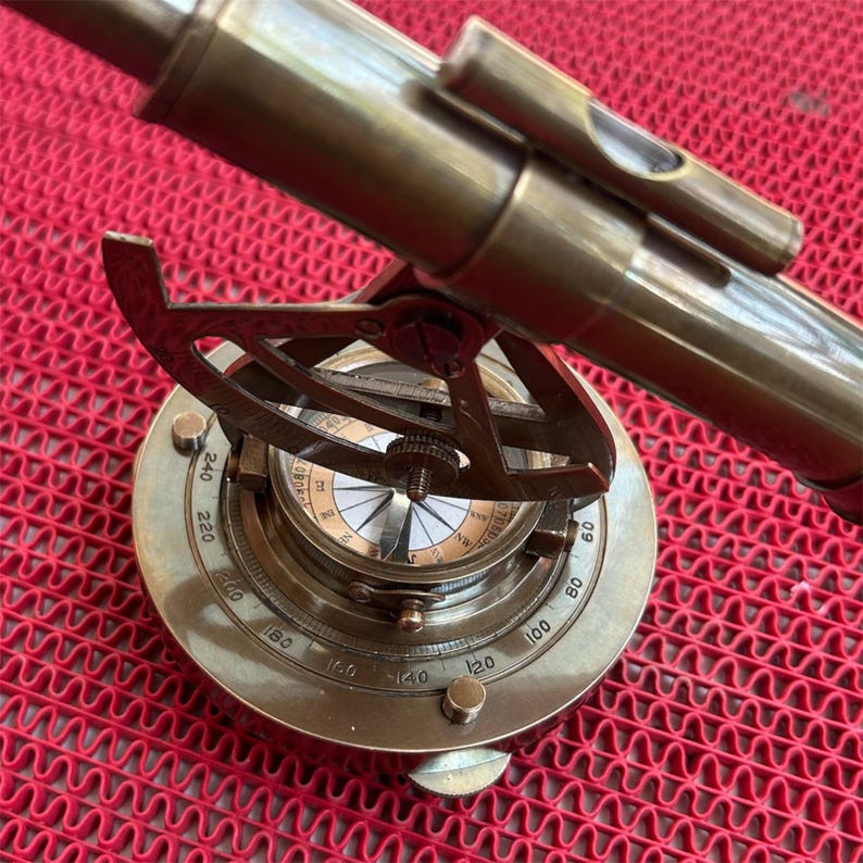 Handmade Brass Alidade Telescope: Vintage Nautical Compass Base