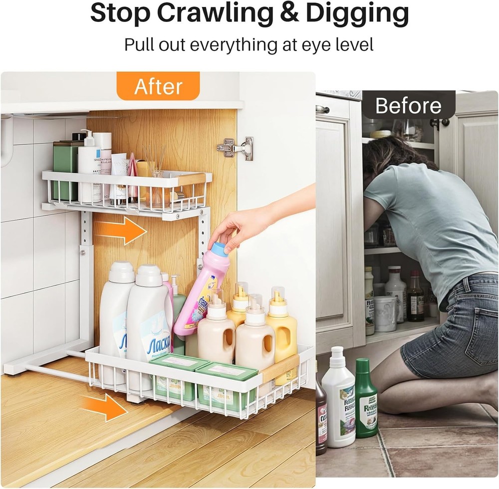 Under Sink Organizer Adjustable Height 2 Tier Pull Out Under Organizer Cabinet