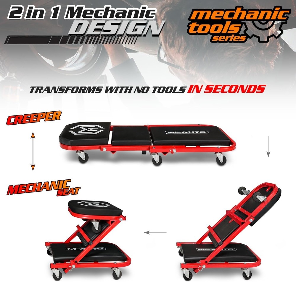 Durable Folding Car Creeper with Thick Padded Cushions - 330LBS Support