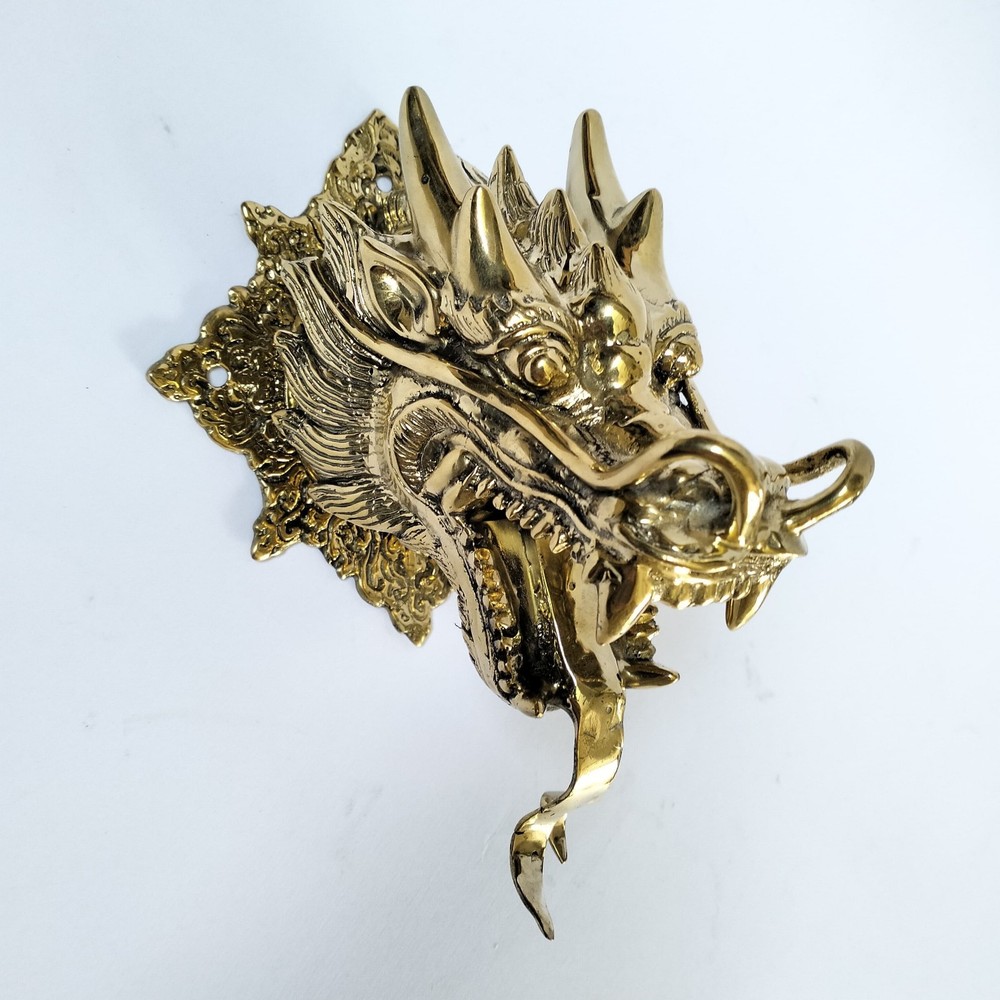 Large Dragon Head Door Pull — HOOK‑Cast Hollow Brass Grab Handle, Vintage Style