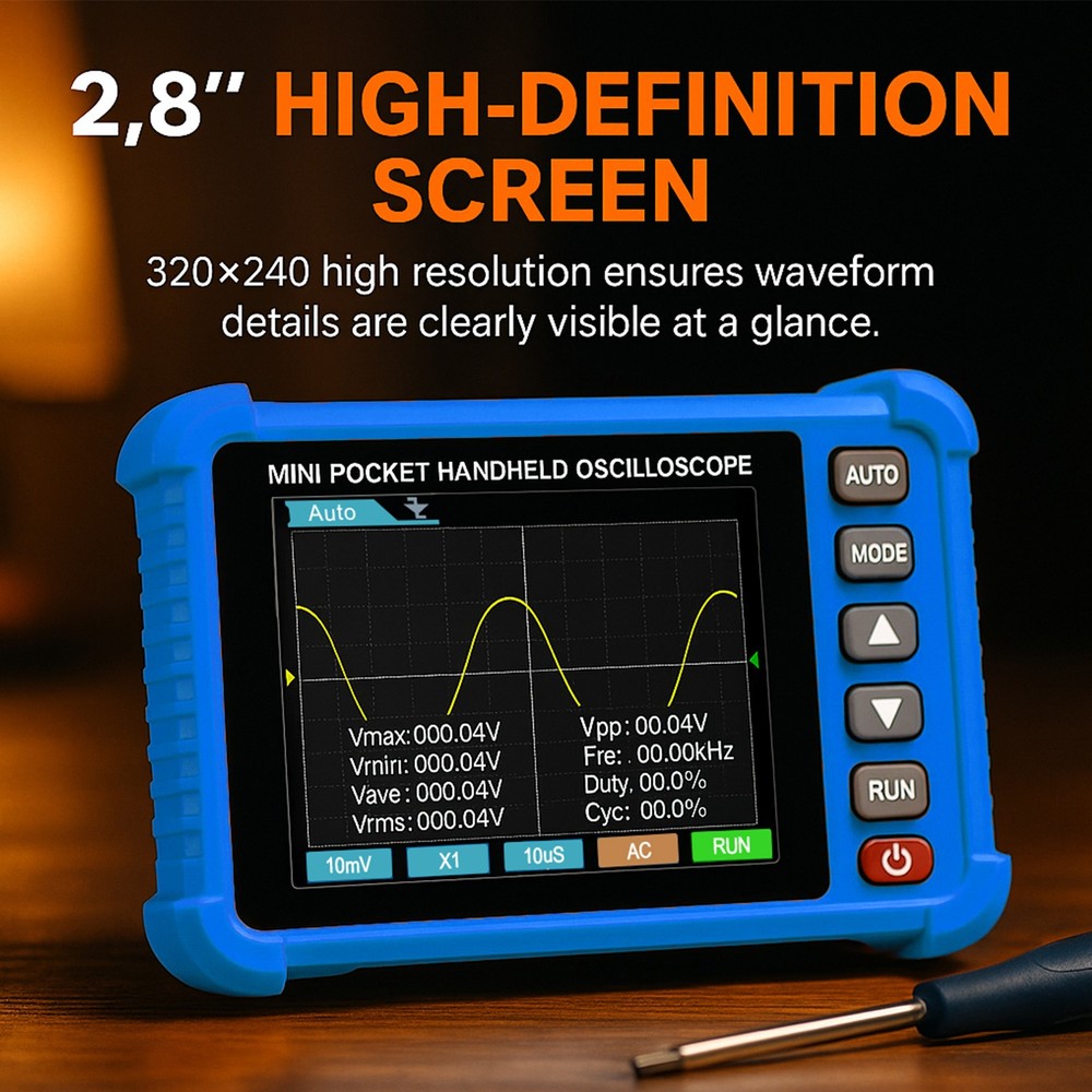 Mini Oscilloscope Handheld - 500kHz Bandwidth, AUTO Set, Perfect for Electronics