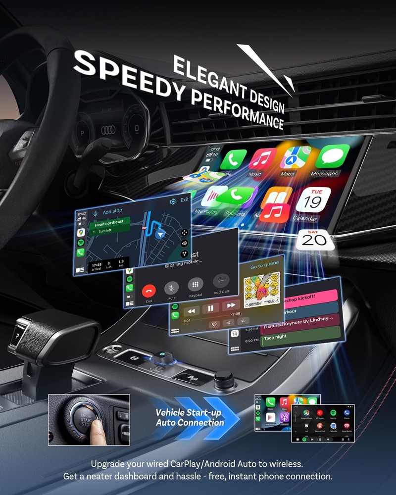 Ottocast Mini Cube 3.0 Wireless CarPlay & Android Auto Adapter USB A, Black