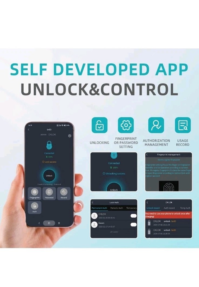 Fingerprint Padlock,Bluetooth Pad Locks with Code, Water Resistant Smart Padlock