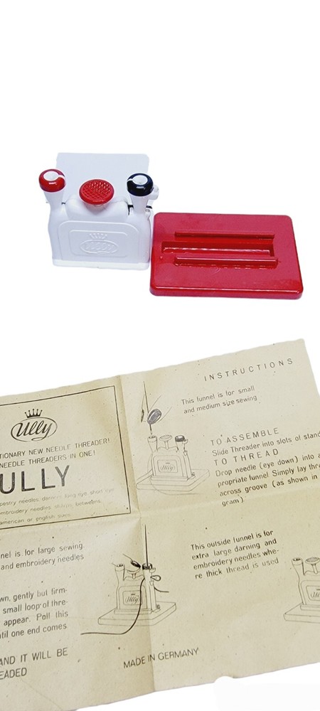 Vintage ULLY Double Needle Threader on Base w/ Storage Case Western Germany Gift