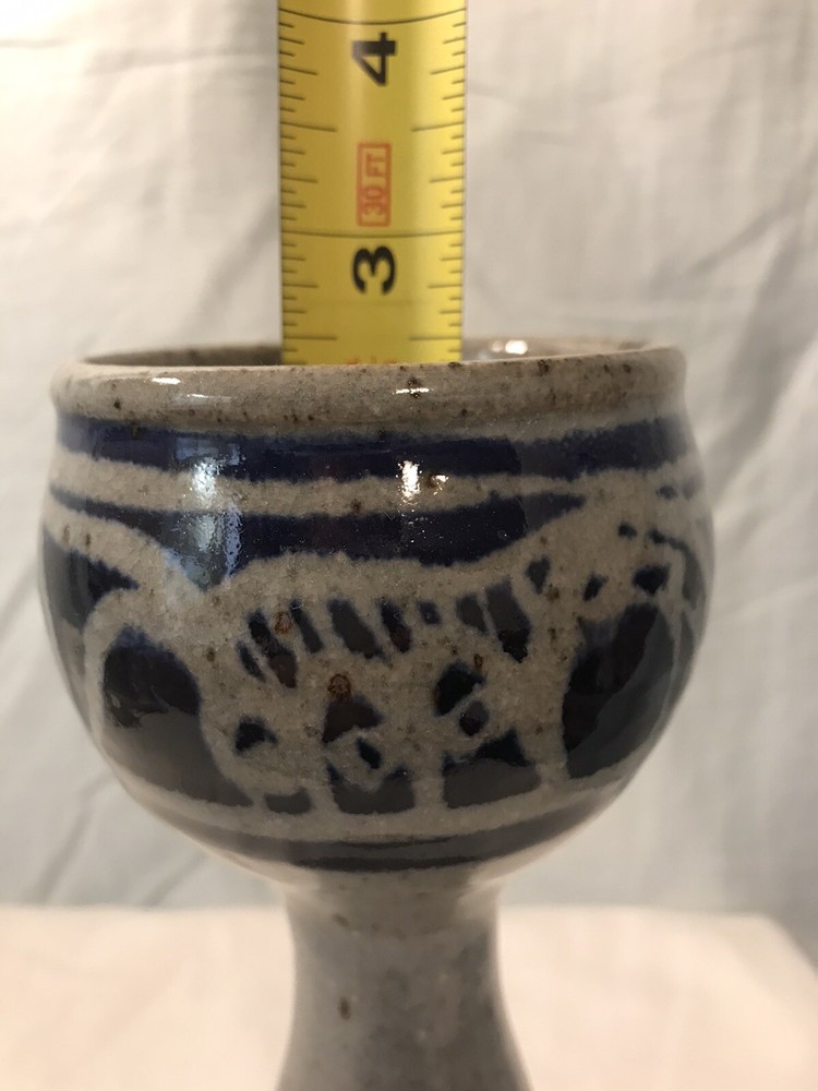 Mid century studio art stoneware pottery goblet 