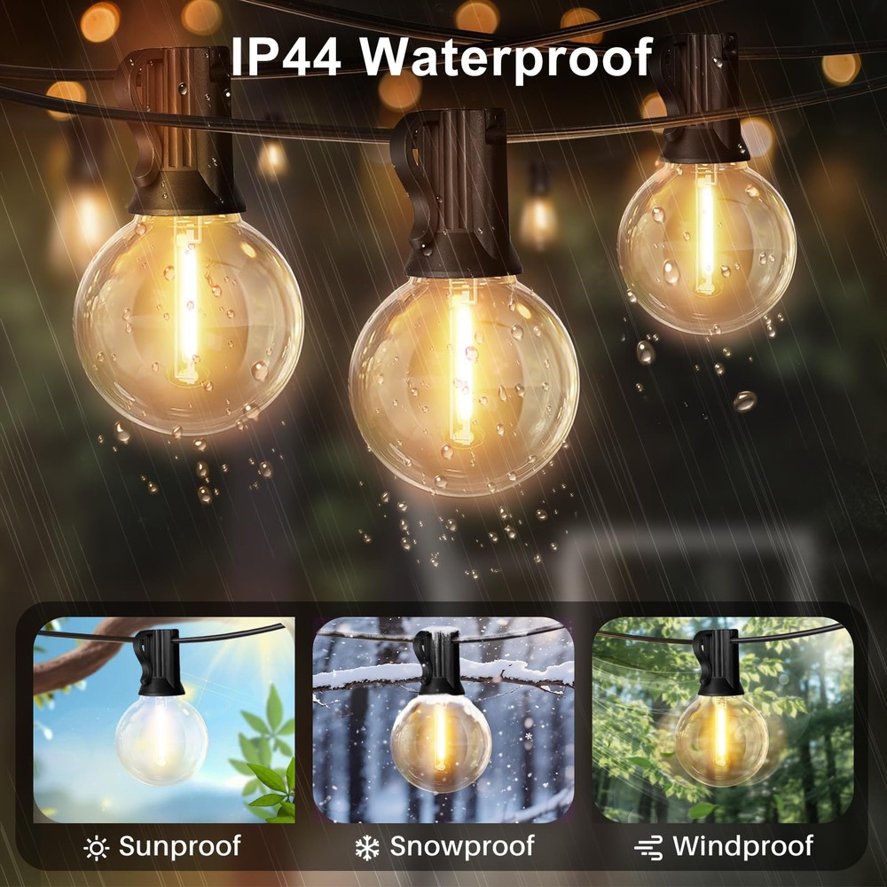 100Ft Outdoor String Lights, 50+2 Shatterproof Edison Bulbs Warm White 100FT