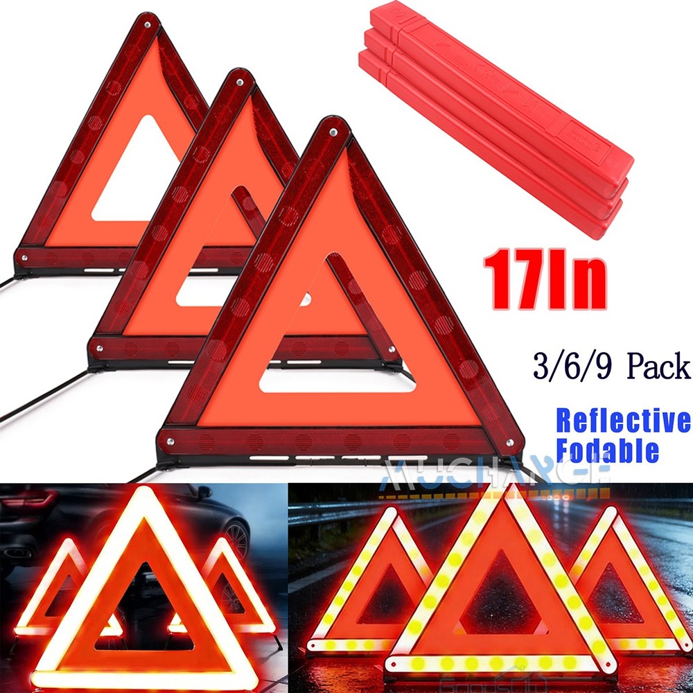 3/6/9 Pack Emergency Warning Triangles Reflector Safety Triangles DOT Approved