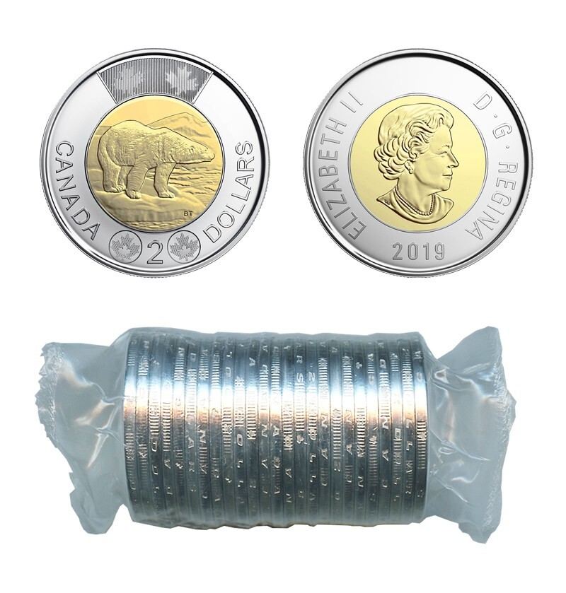 2019 Uncirculated Toonie Roll Canada UNC Two Dollar Coins in Mint Wrap