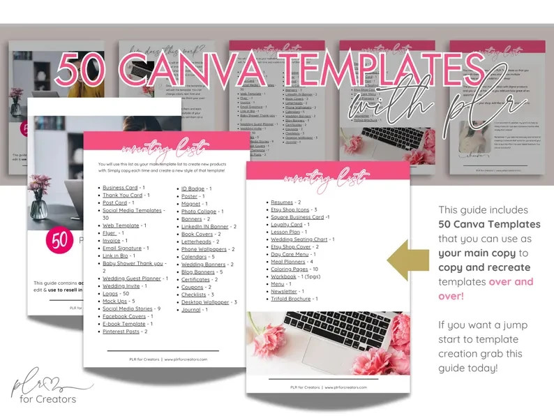 50 PLR Canva Templates: Etsy Seller Bundle