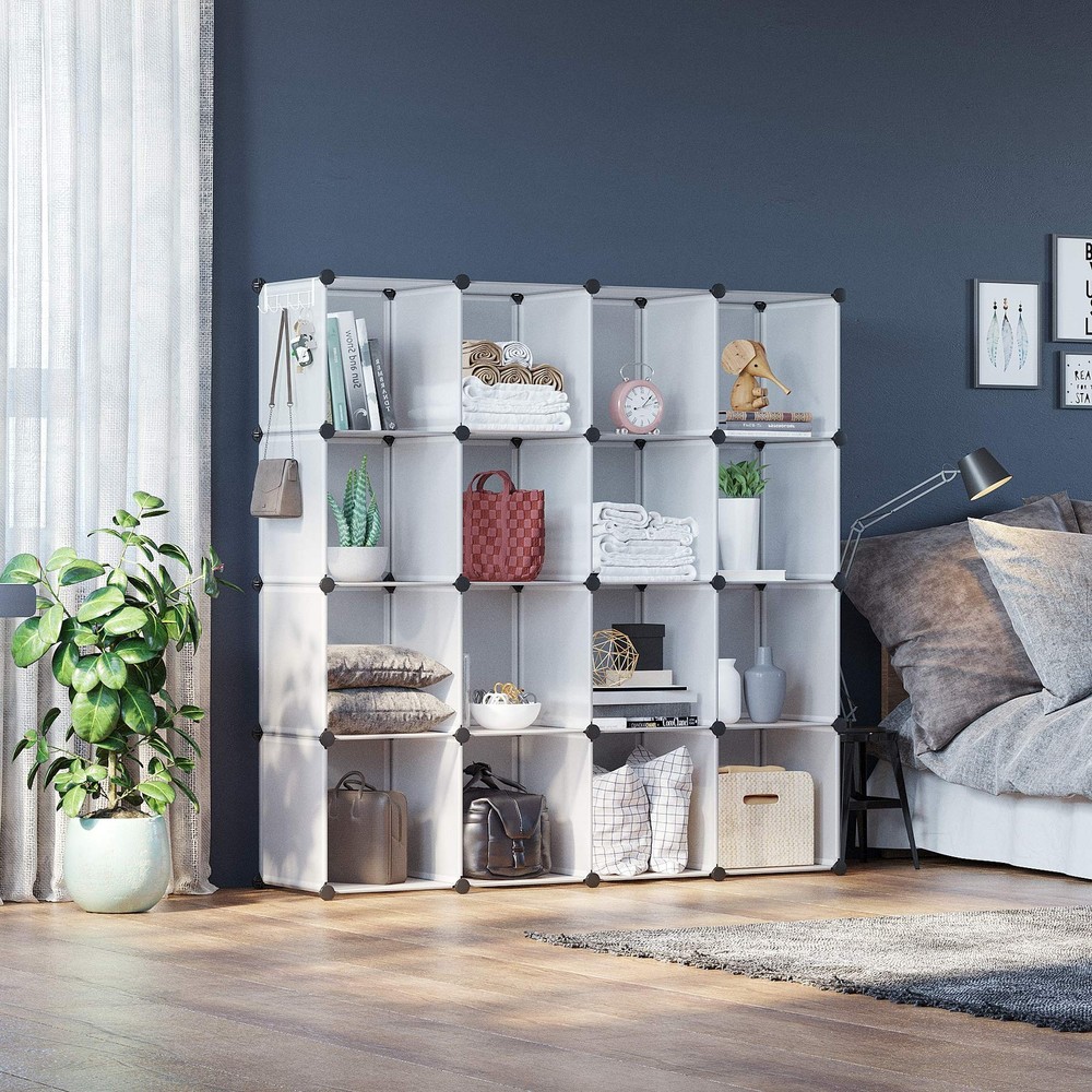 Cube Storage Organizer, 16-Cube Shelves Units, Plastic Storage Cubes, DIY Clo...