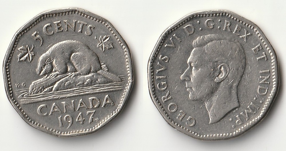 1947 Canada 5 cents coin