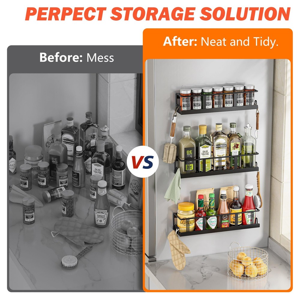 Bunoxea Spice Rack Wall Mounted 2 Pack, Space-Saving 2 Black