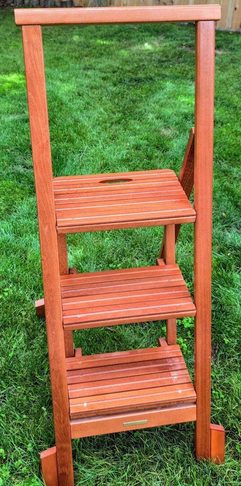 Frontgate Wood 3 Step Folding Closet Step Ladder Rare