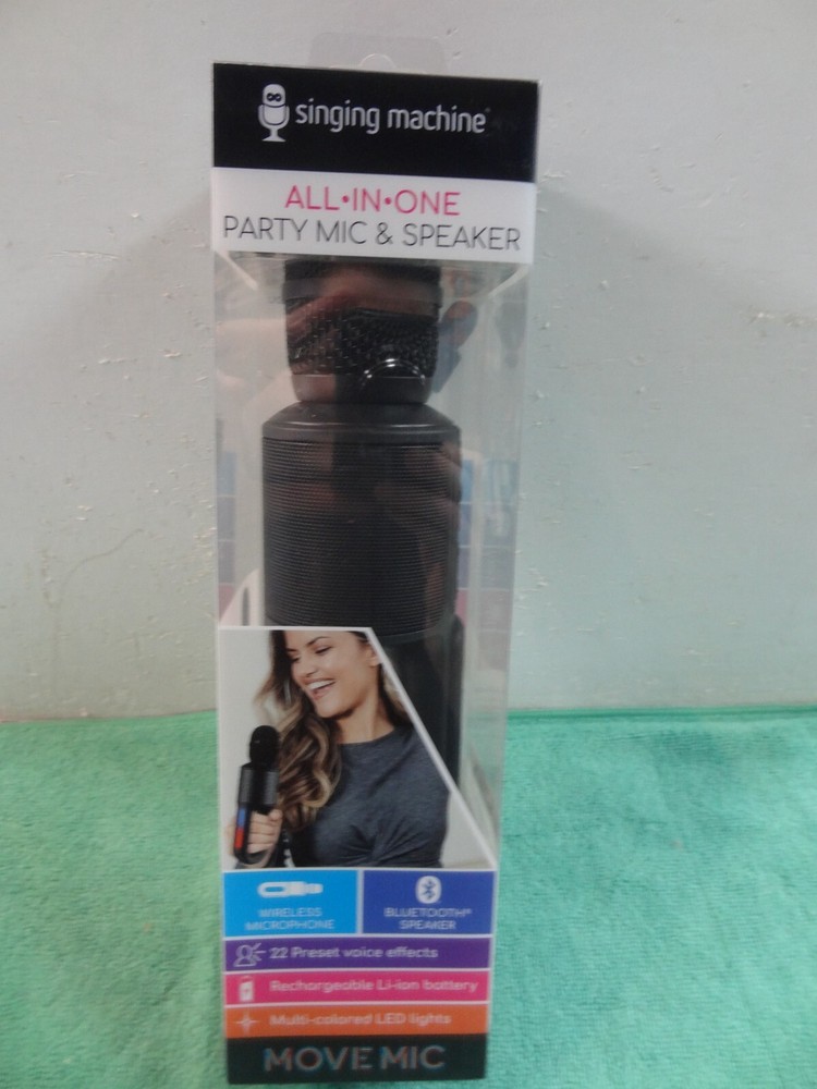 Singing Machine Move Mic Wireless Handheld Bluetooth Karaoke Microphone w/Speake