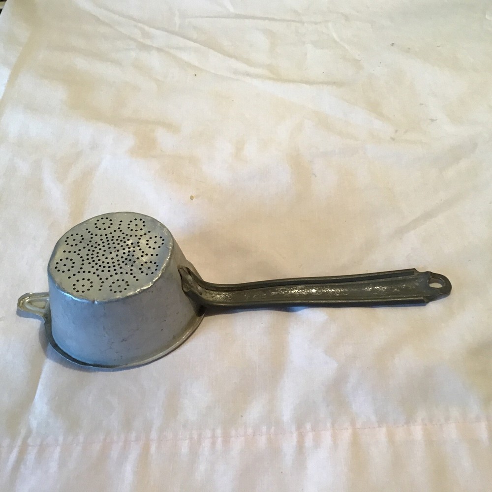 antique Primitive Small Aluminum Handled strainer