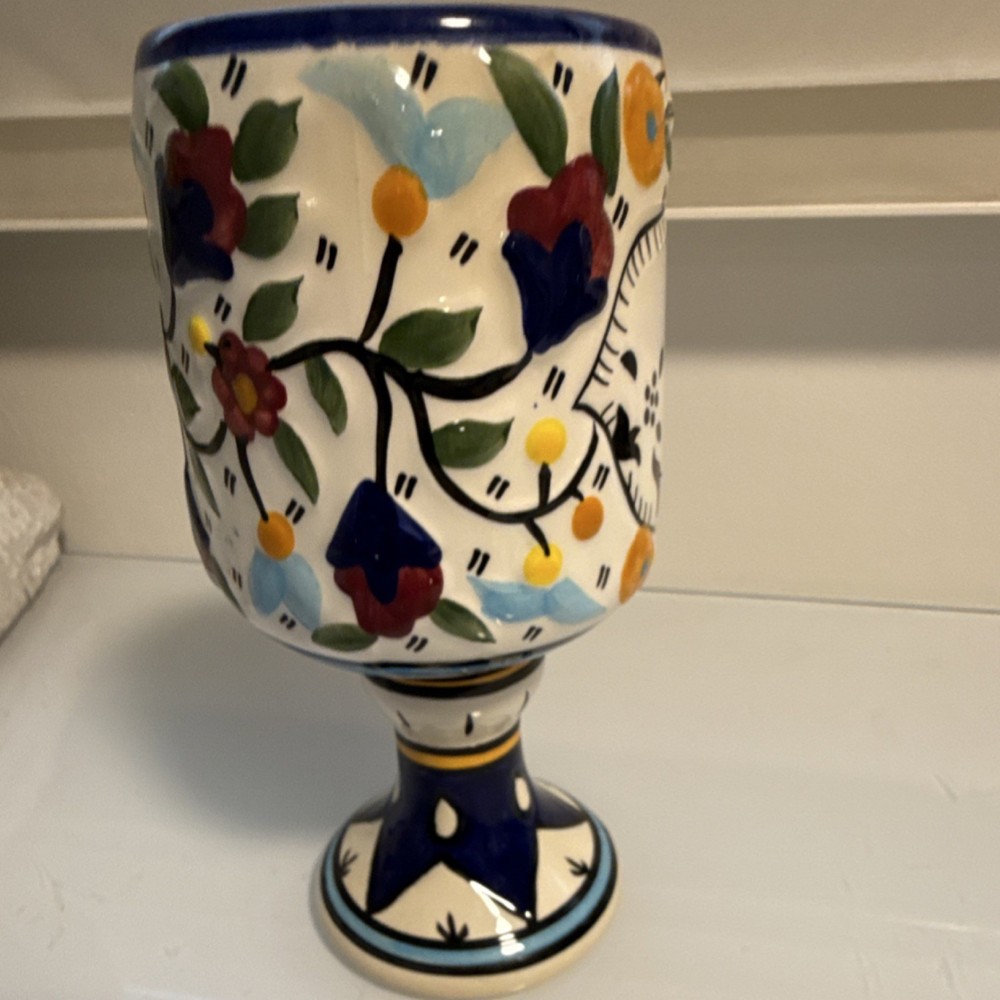 Judaica Giftware Designs Elijah Cup Ceramic Painted Flowers Passover