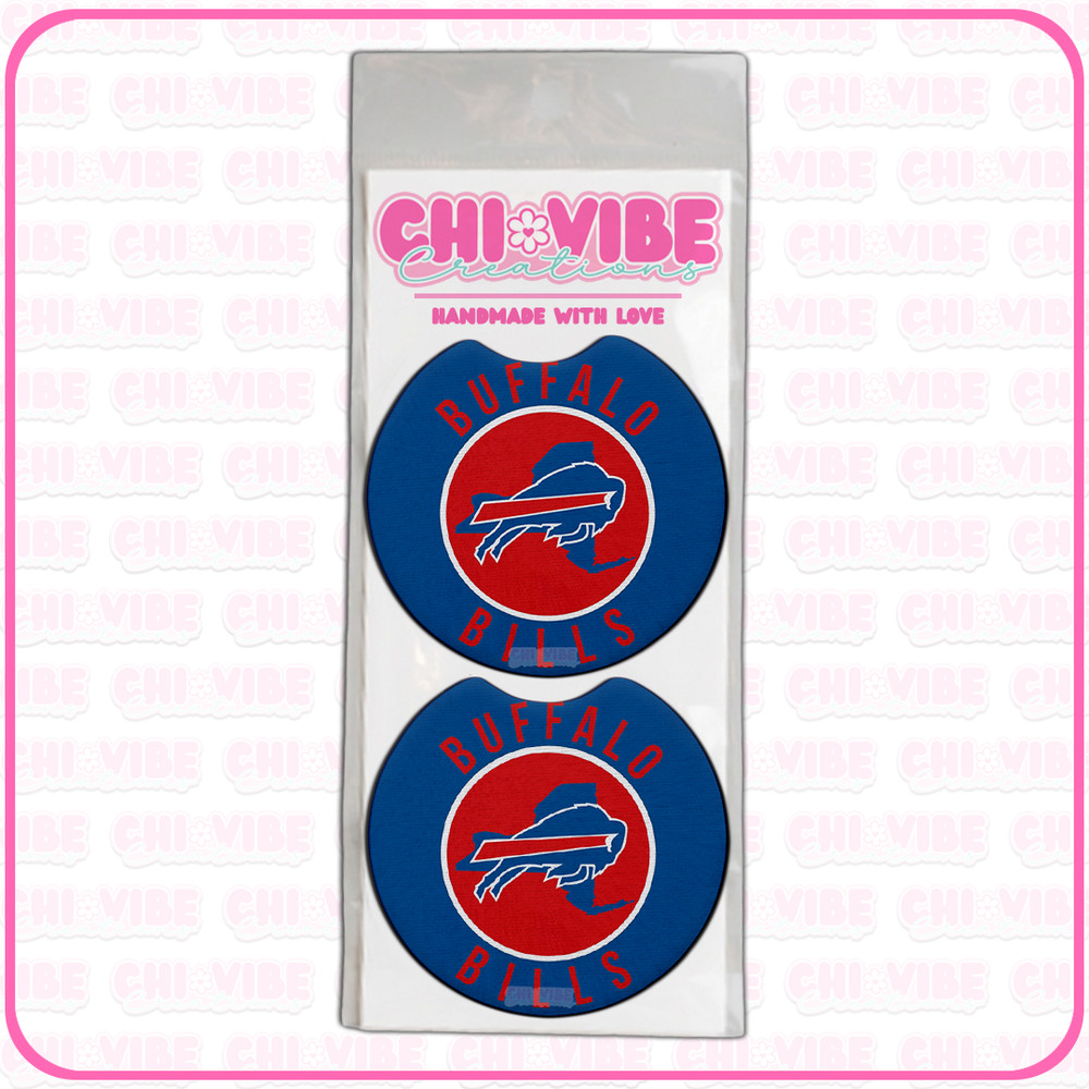 Buffalo Bills Car Coasters 2pc Set Custom Handmade Cup Holder Inserts