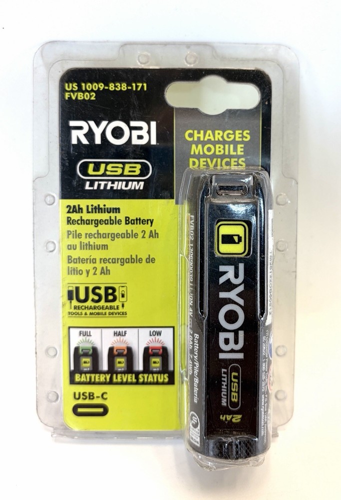 RYOBI USB Lithium 2 Ah Rechargeable Battery Model FVB02