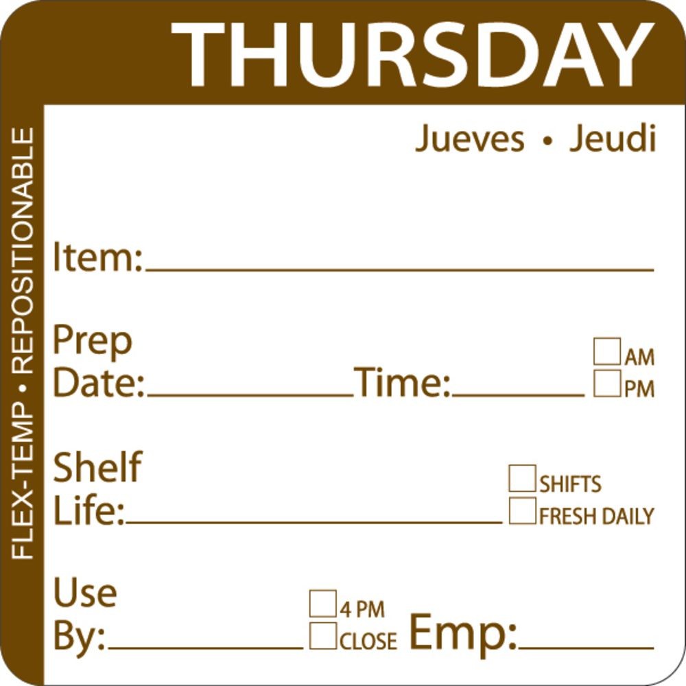 HUBERT® Thursday Labels Brown Flex-Temp Repositional - 2" Square