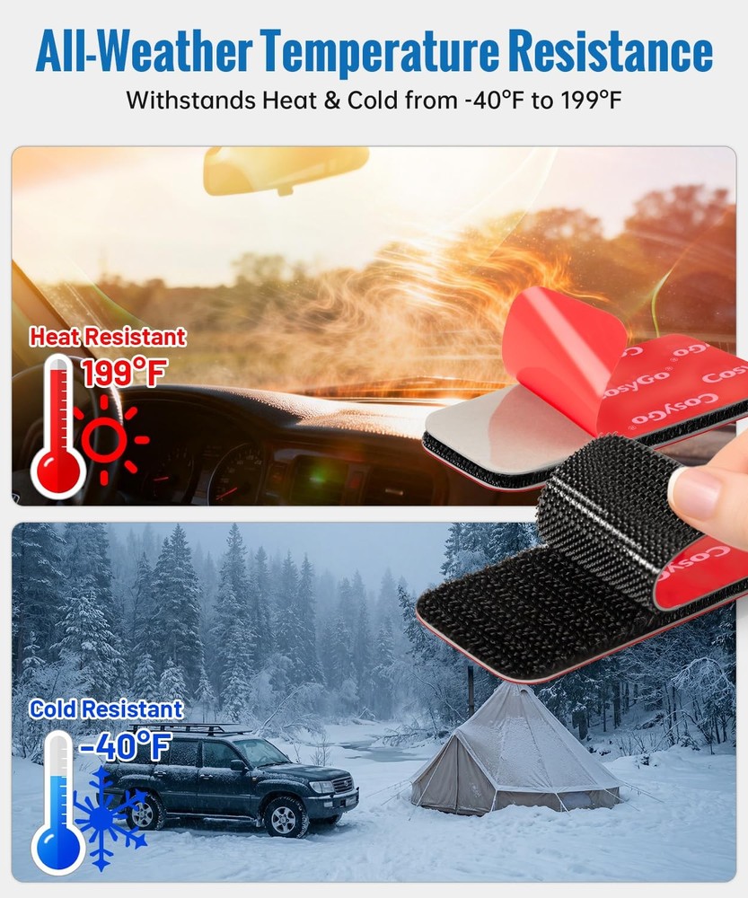 8 Sets Black Heavy Duty Hook and Loop Strips with Super Adhesive, Heat Resist...