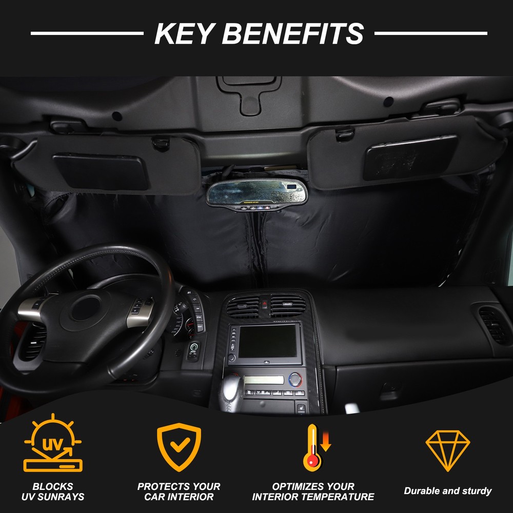 Fits 2005-2013 Corvette C6 Windshield Sun Shade Sun Visor UV Block FoldableBlack