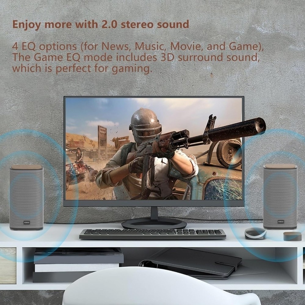 Wireless Bluetooth Desktop Speakers with Touch Control Pod - Walnut & Steel -...