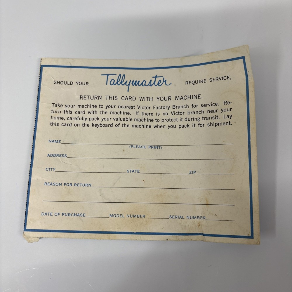 Victor Tallymaster 37-57-50 Adding Machine Owner’s Manual